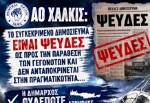 ΑΟ Χαλκίς: Το συγκεκριμένο δημοσίευμα είναι ψευδές ως προς την παράθεση των γεγονότων και δεν ανταποκρίνεται στην πραγματικότητα….Η δήμαρχος ουδέποτε αρνήθηκε τα αιτήματα που της θέσαμε.